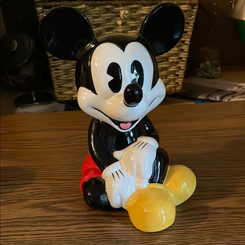 Vintage Disney Mickey Mouse Ceramic Figurine Coin Bank